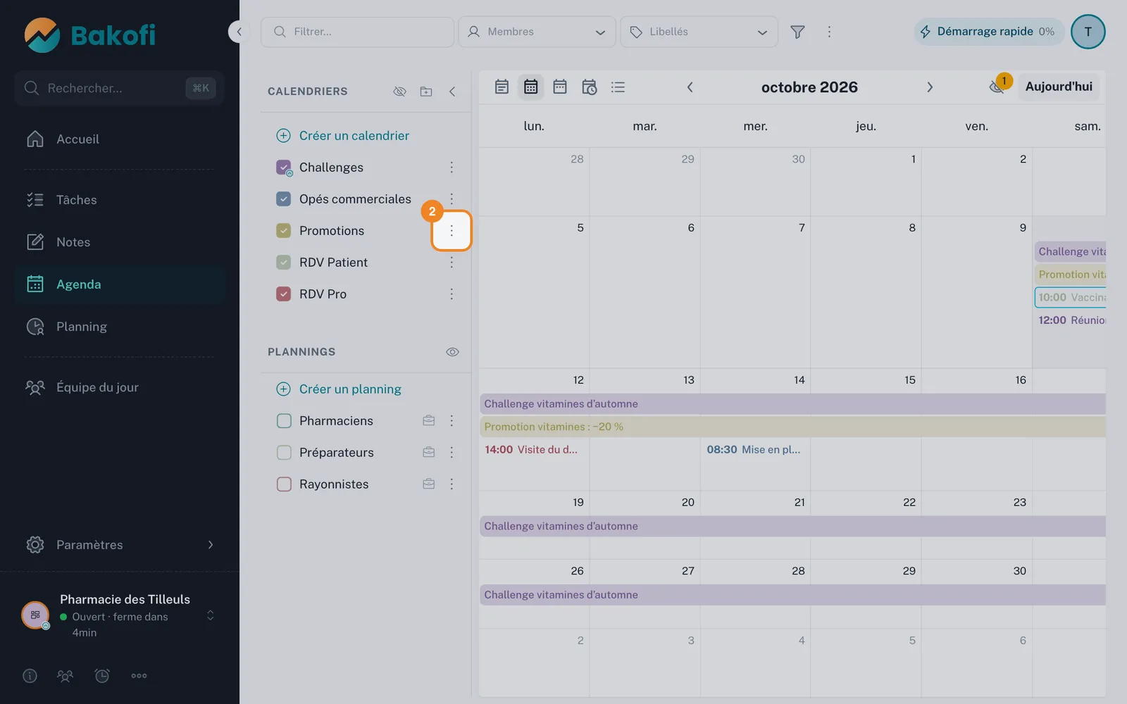 Étape 2 : Cliquez sur Plus d’options, à droite du calendrier « Promotions »