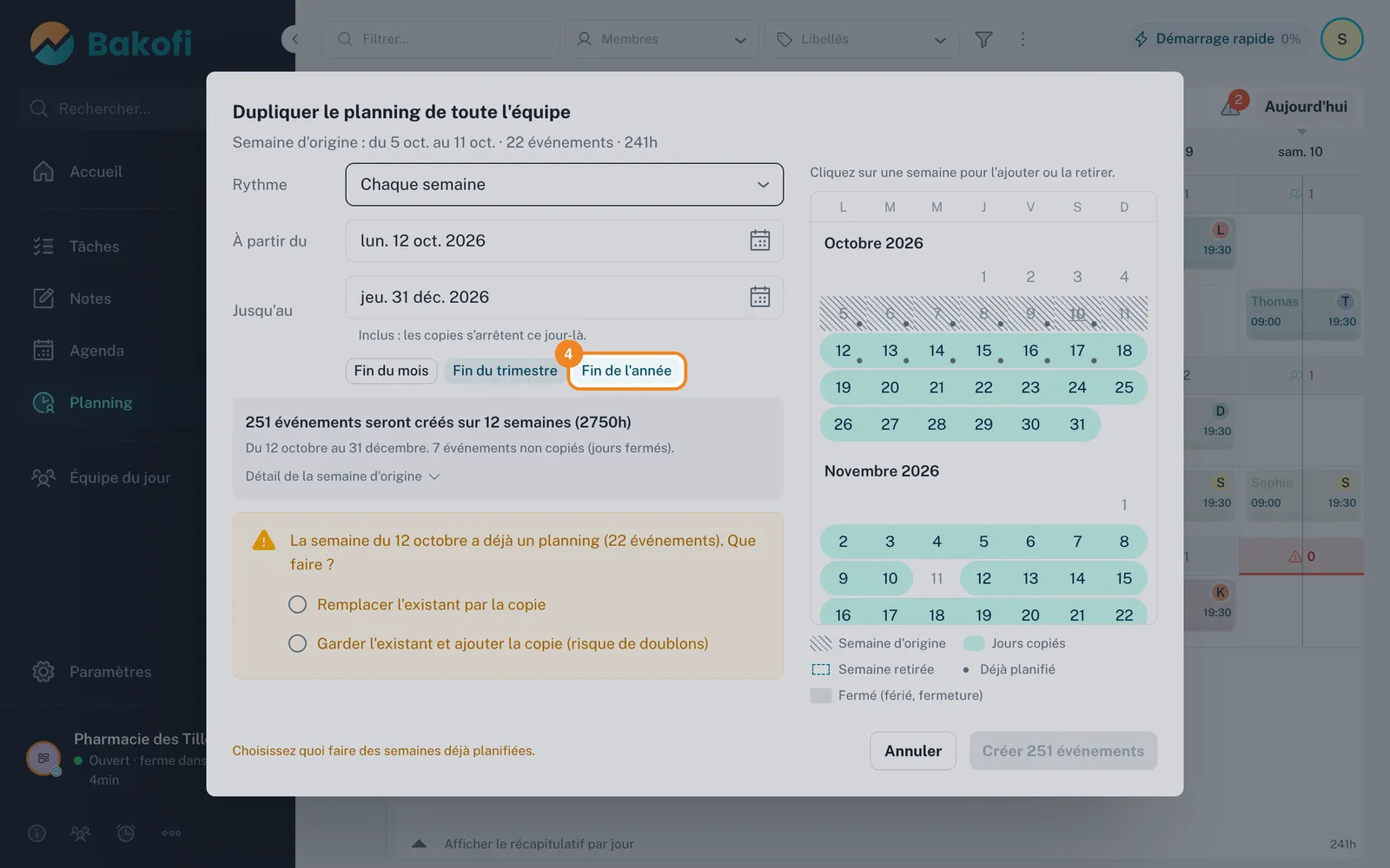 Étape 4 : Choisissez jusqu’où copier, par exemple Fin de l’année