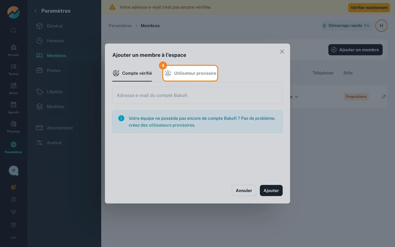Étape 4 : Cliquez sur Utilisateur provisoire