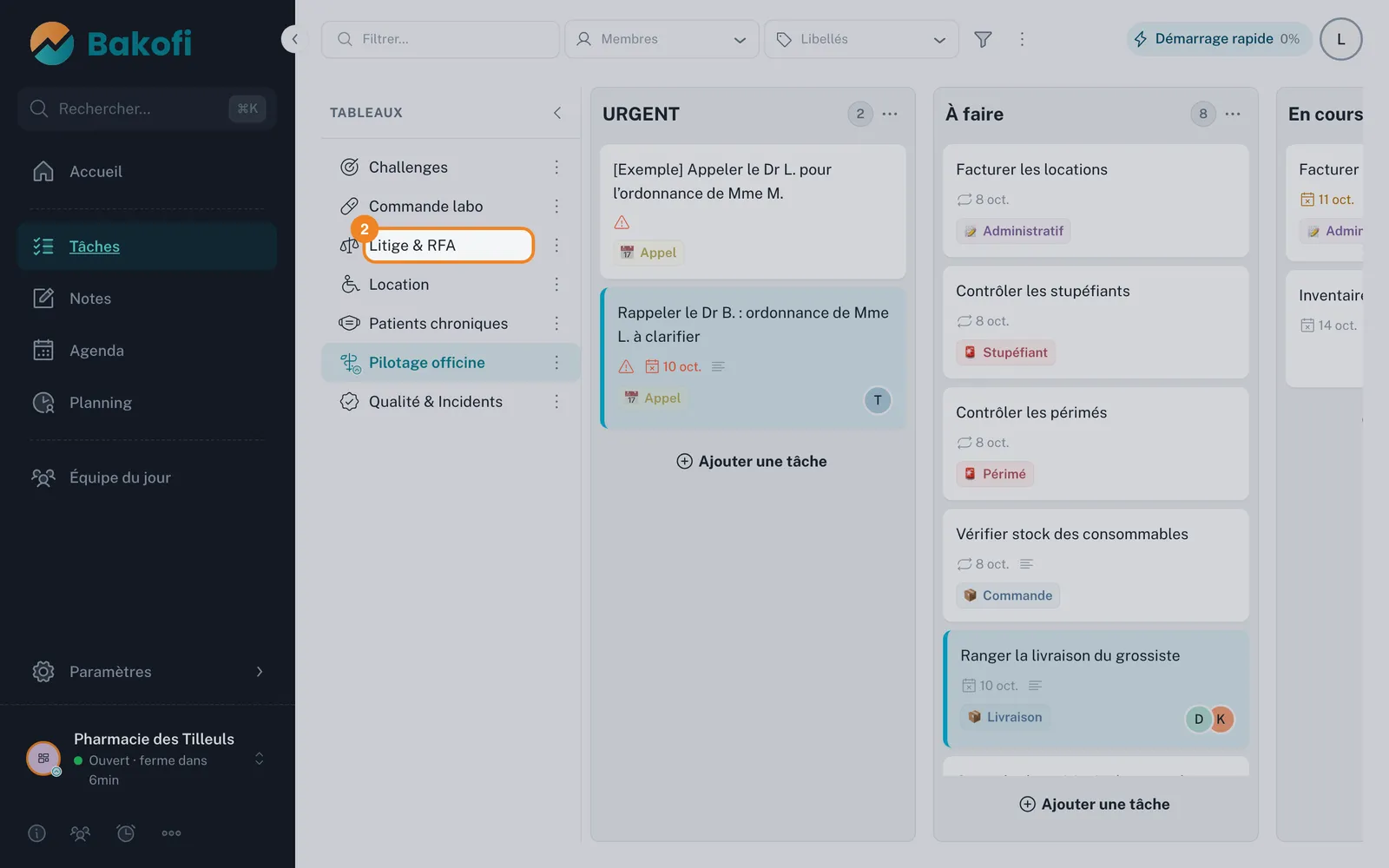 Étape 2 : Cliquez sur le tableau Litige & RFA