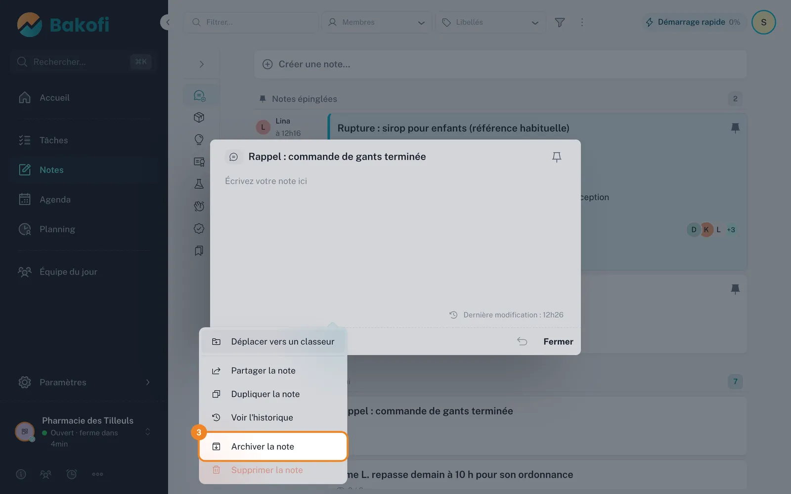 Étape 3 : Cliquez sur Archiver la note