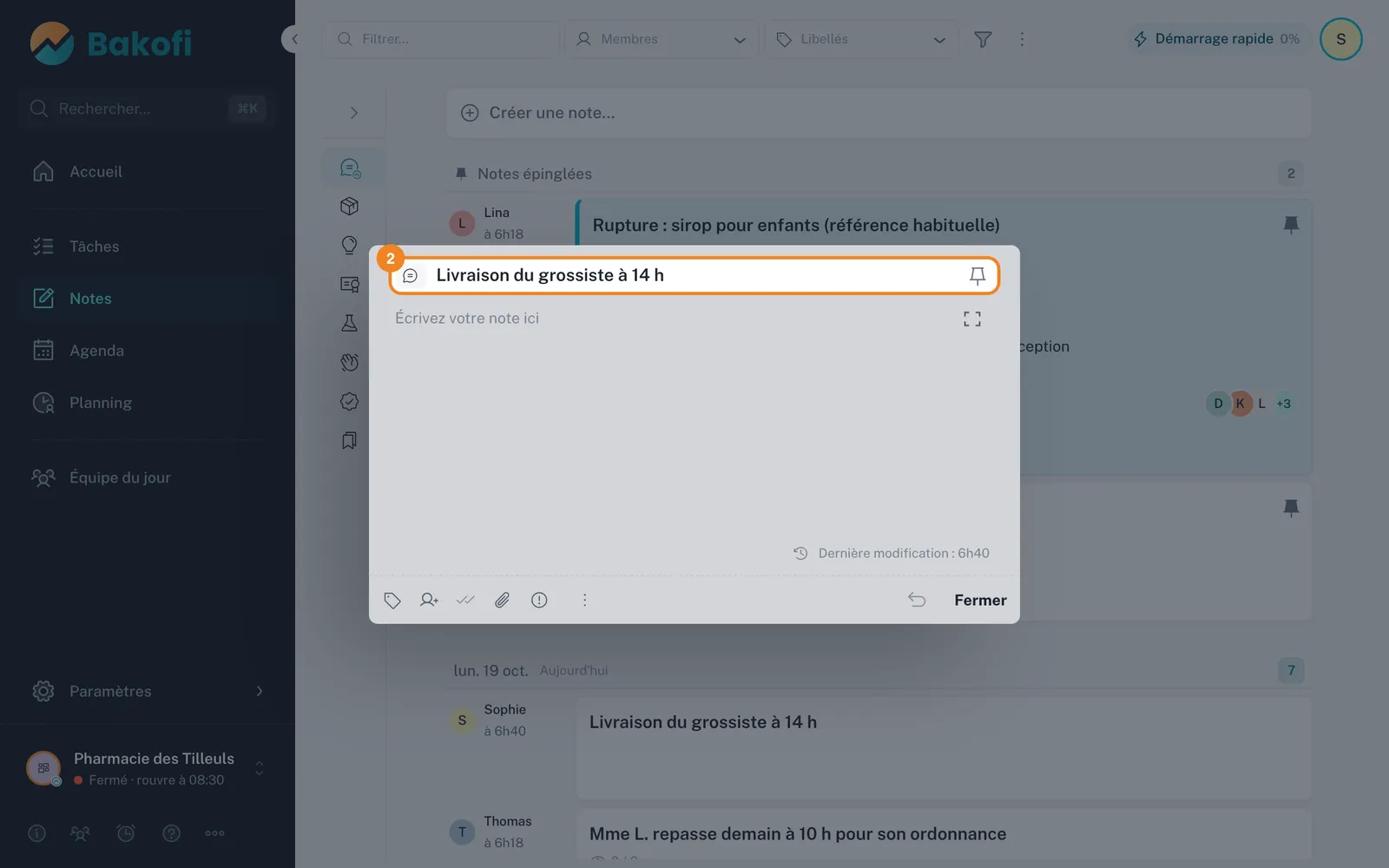 Étape 2 : Corrigez le texte dans Titre : « Livraison du grossiste à 15 h »