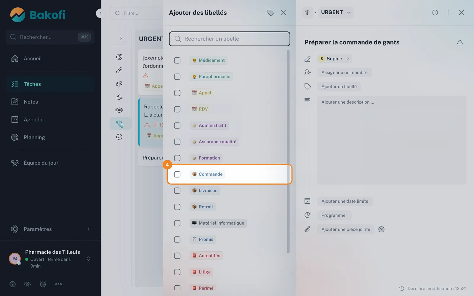 Étape 4 : Cliquez sur le libellé 📦 Commande