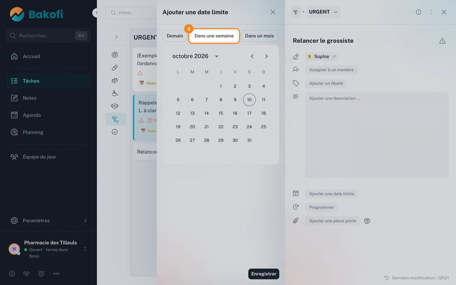 Étape 4 : Choisissez un raccourci, par exemple Dans une semaine, ou un jour dans le calendrier