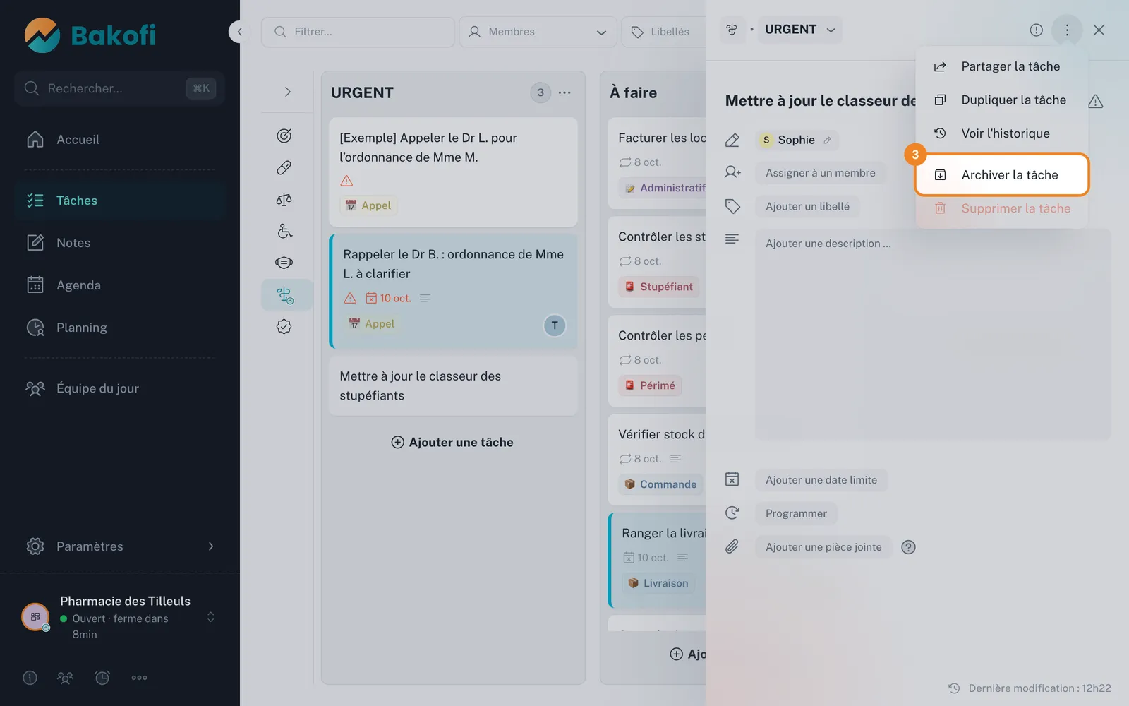 Étape 3 : Cliquez sur Archiver la tâche