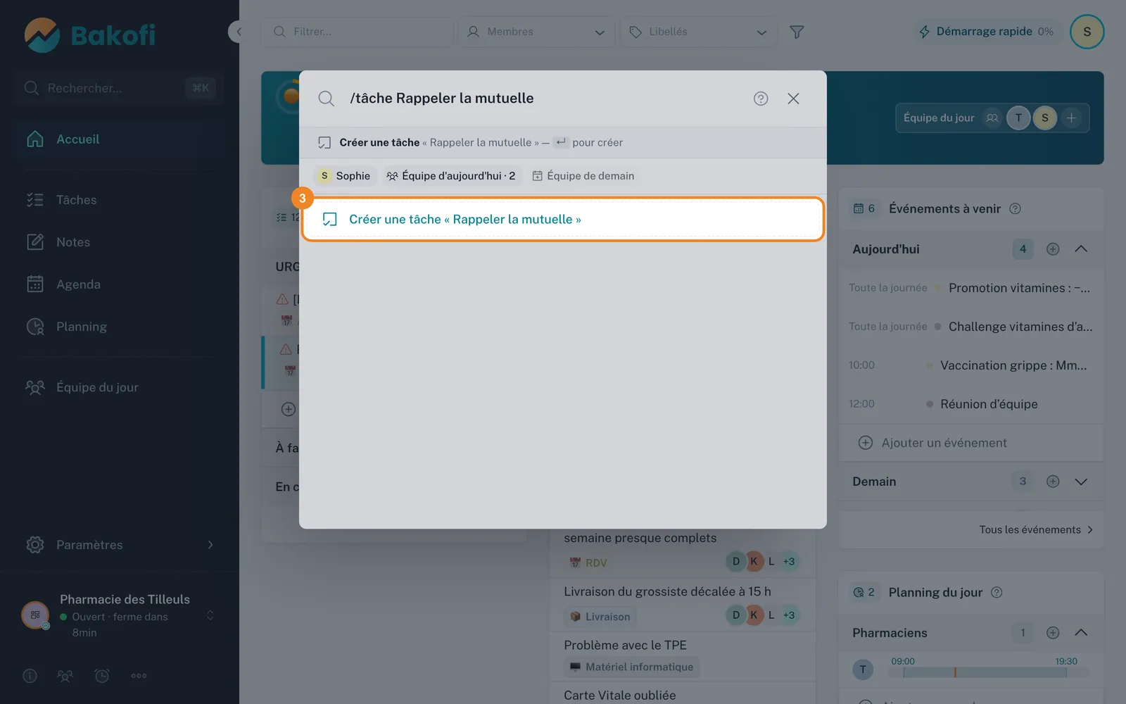 Étape 3 : Cliquez sur Créer une tâche « Rappeler la mutuelle »