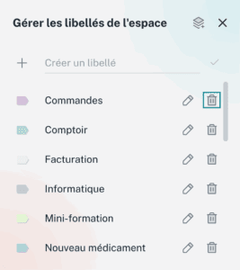 Suppression d'un libellé via l'icône corbeille