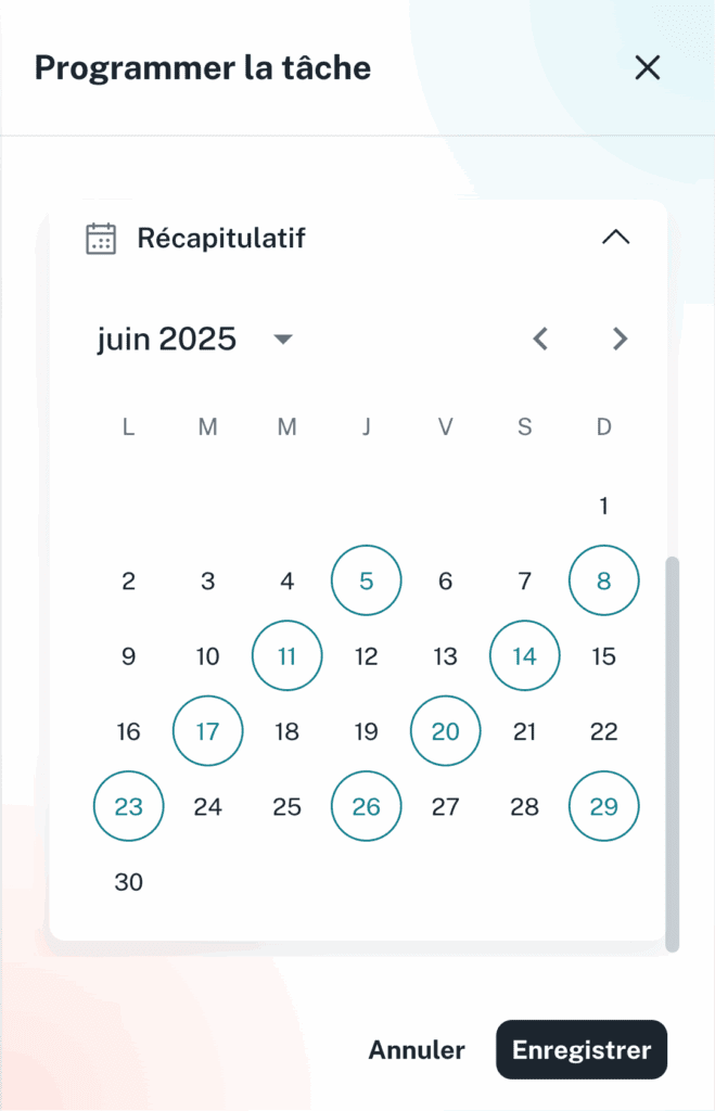 Récapitulatif de la programmation avant validation