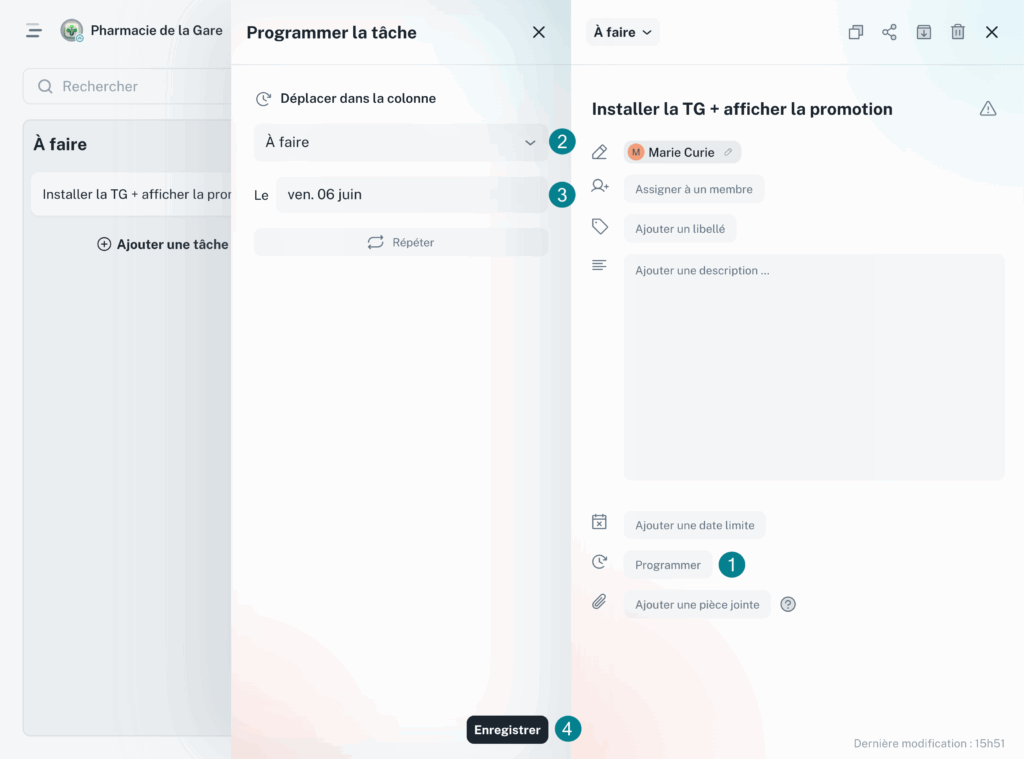 Formulaire de programmation d'une tâche
