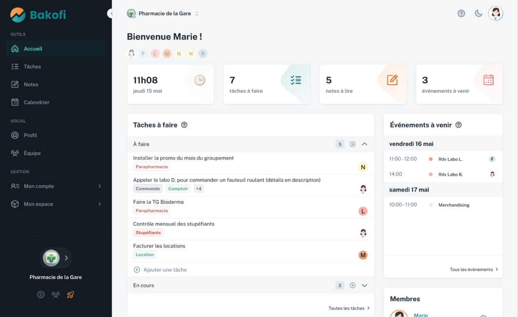 Bakofi _tableau de bord pharmacie